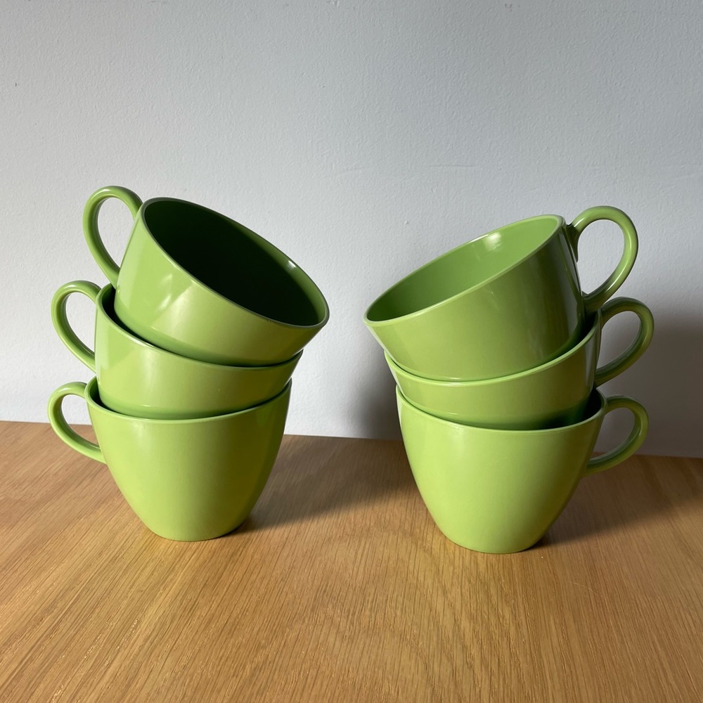 Vintage Melmac Melamine Green Dining Coffee Mugs Set of 6